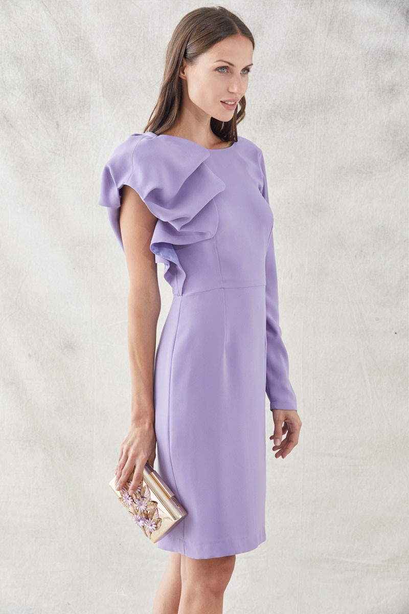 vestido lila asimetrico corto para invitadas de boda cocktail reunion eventos trabajo apparentia