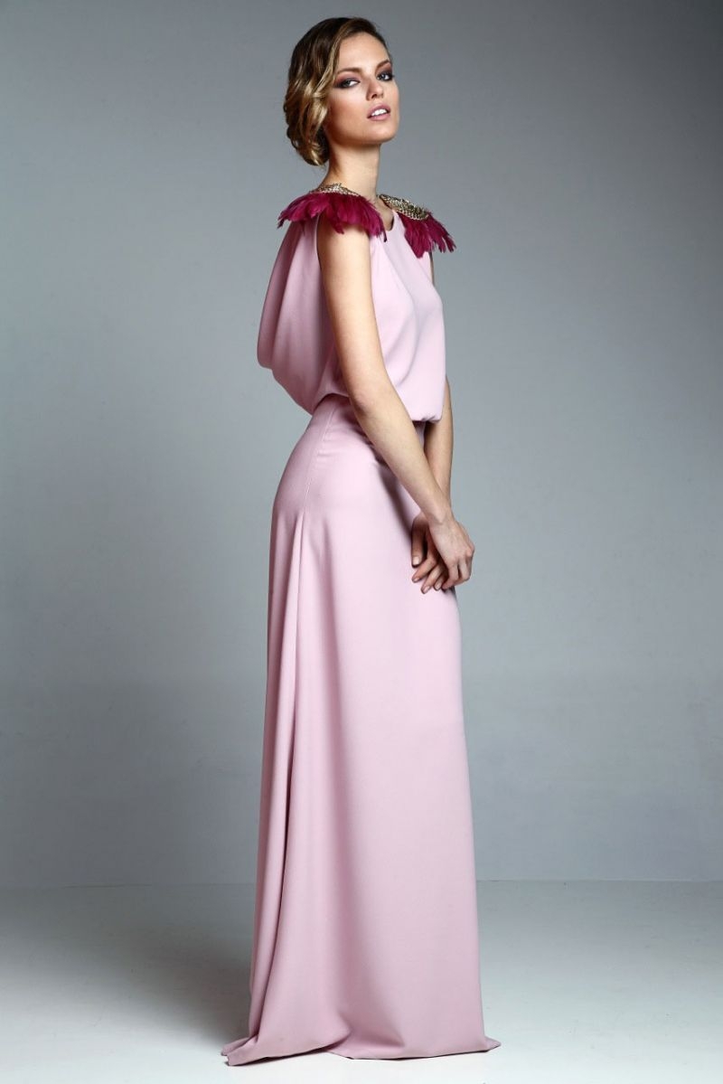 vestido largo rosa palo drapeado de apparentia collection online