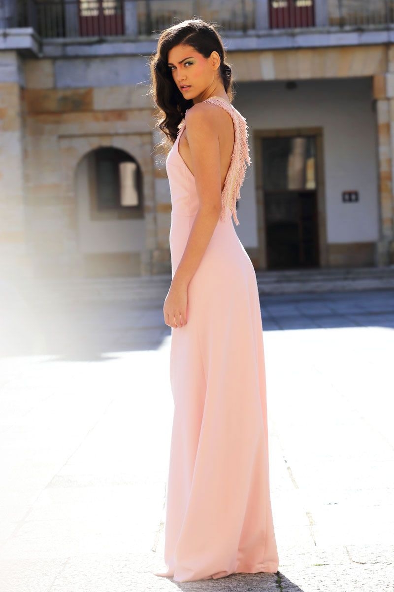 comprar online Vestido largo de fiesta rosa palo con escote en la espalda para boda graduacion evento de primavera verano en apparentia