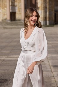 falda pantalon brocado blanco novia civil mama de comunion
