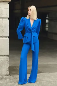 Chaqueta americana crepe azul klein manga abullonada