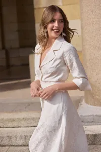 Vestido largo camisero en tejido brocado blanco