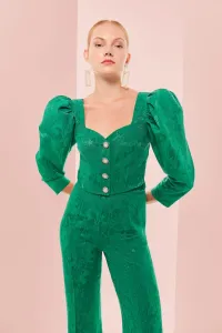 Top falso liso verde manga jamón
