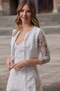 chaqueta corta tul flores blanca transparente