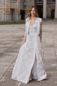 chaqueta corta tul flores blanca transparente