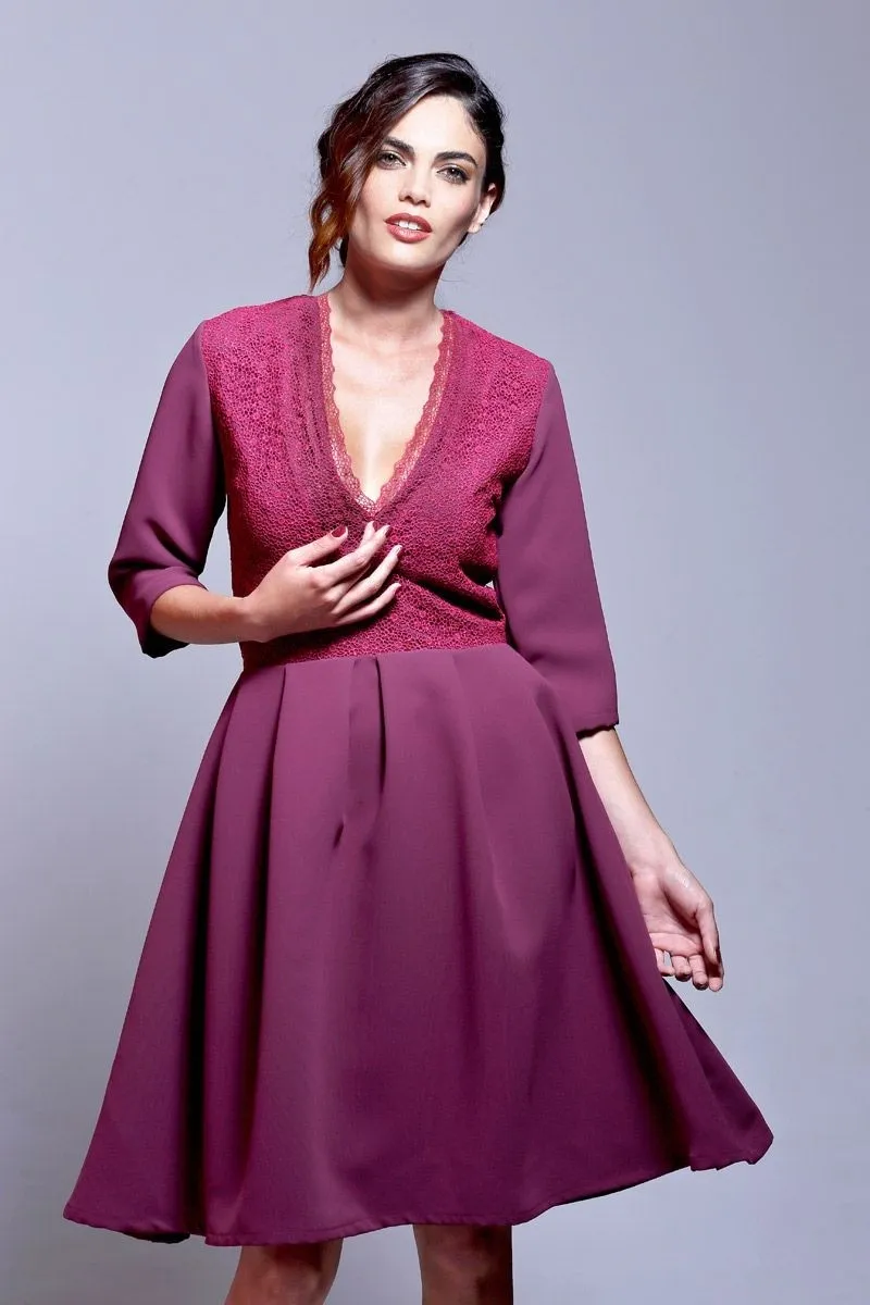 vestido de fiesta midi de vuelo marsala