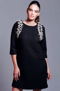 vestido corto negro de baguilla de lana con lazos adorno chanel