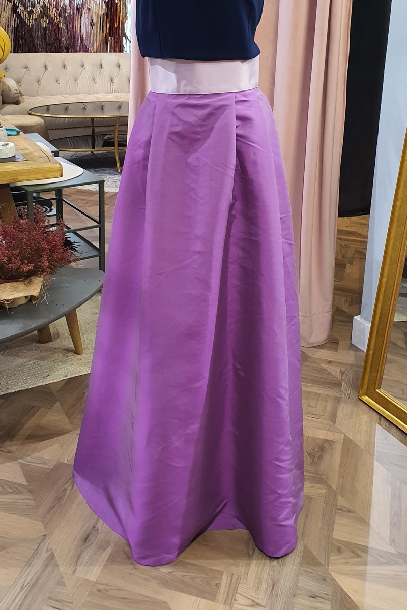 falda larga volumen saten rosa  para invitada boda, fiesta de