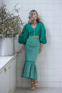 Top joya de fiesta en tafeta verde