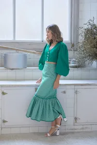 Top joya de fiesta en tafeta verde