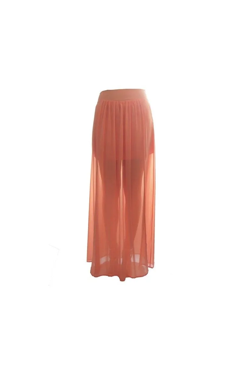 Comprar online falda larga de gasa de verano color rosa o coral