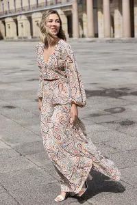 Pantalón palazzo estampado beige