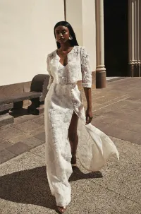 Vestido lencero tul blanco flores relieve Teide