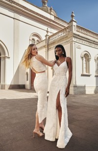 conjunto de top cruzado en tul blanco y pailletes para novia