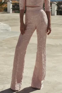 Pantalon palazzo brocado para invitada rosa nude