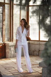 Traje chaqueta y pantalón brocado blanco novia civil