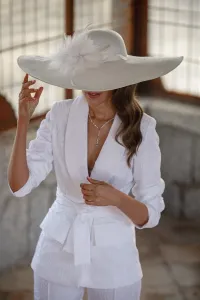 Traje chaqueta y pantalón brocado blanco novia civil