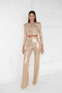 Top corto punto dorado con hombreras