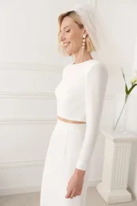 Falda recta con plumas en crepe blanco para novia