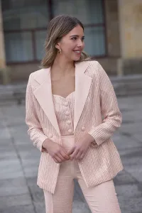 Chaqueta americana tweed rosa con lentejuelas doradas