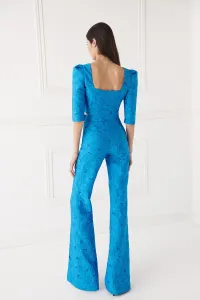 Pantalón Palazzo jacquard brocado azul para invitada boda