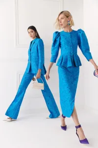 Pantalón Palazzo jacquard brocado azul para invitada boda