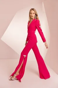Pantalón Palazzo crepe azul lavanda con lazo joya Helen