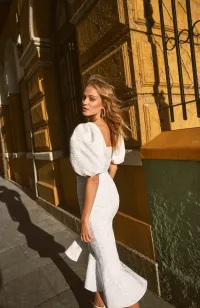 Top con manga abullonada de jacquard blanco Sélene