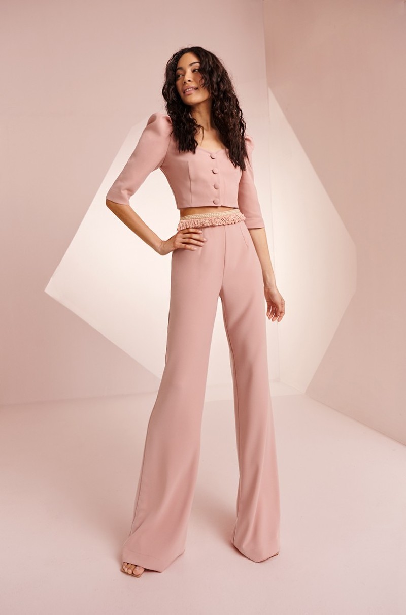 Pantalón Palazzo Crepe Rosa con Pasamanería Brie