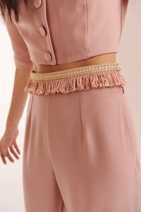 Pantalón Palazzo Crepe Rosa con Pasamanería Brie