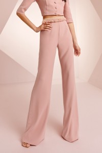 Pantalón Palazzo Crepe Rosa con Pasamanería Brie