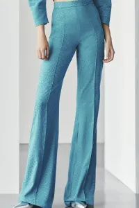 Conjunto de pantalon y top corto jacquard azul con escote corazon