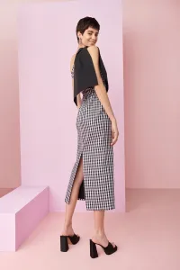 Vestido de fiesta cuadro vichy negro blanco asimetrico con lazo