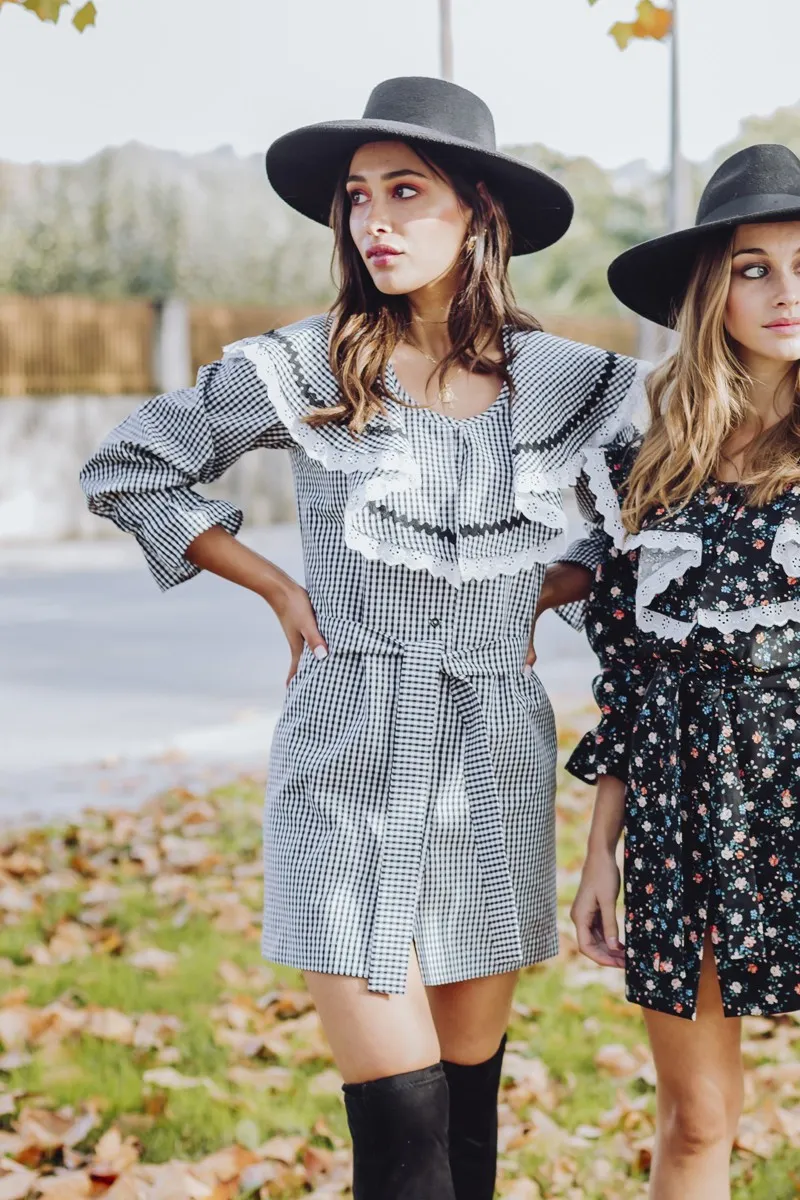 Vestido corto cuadro vichy volante
