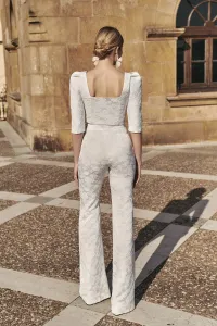 Top joya de jacquard brocado flores blanco escote corazon