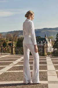 Chaqueta americana jacquard blanco flores para novia civil