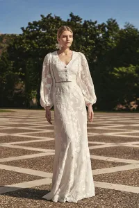 falda larga evasé gasa blanca bordada de novia boho