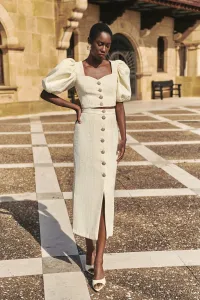 Falda recta joya en chanel blanco roto