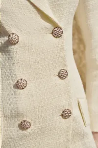 vestido corto esmoquin chanel blanco roto con volante