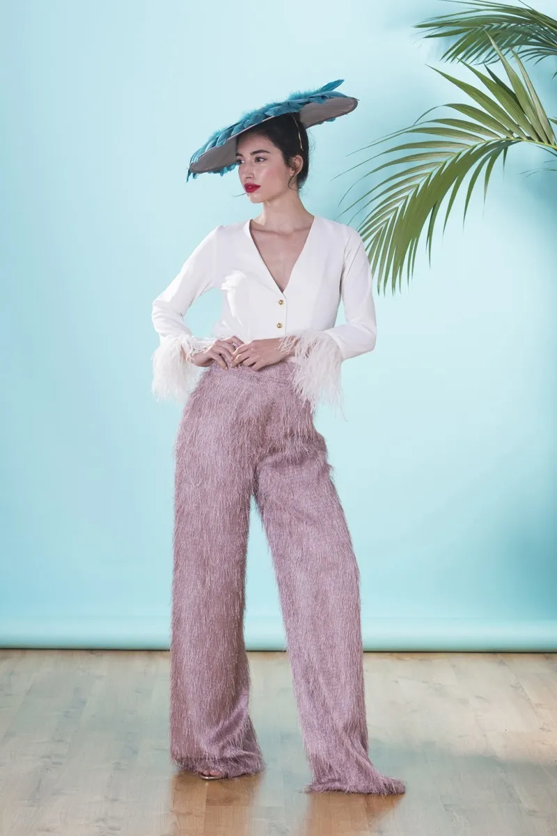 Pantalon palazzo rosa palo de flecos para invitadas