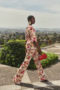 Pantalón Palazzo lino beige bordado flores para invitada boda