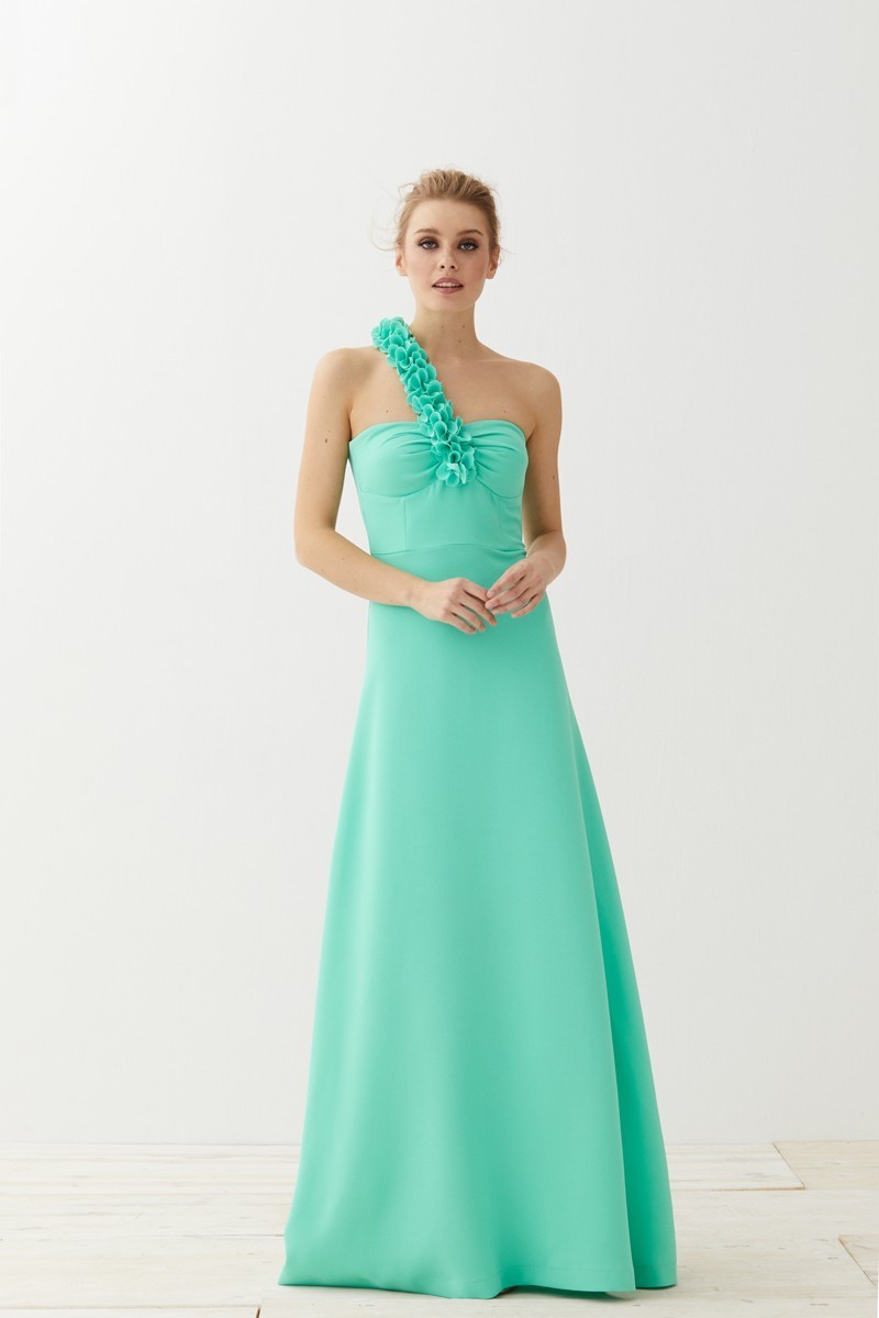Vestido largo aguamarina escote corazón Alexis