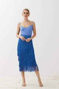 falda de flecos azul elina