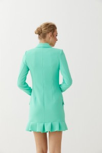 vestido corto esmoquin aguamarina con volante kassia
