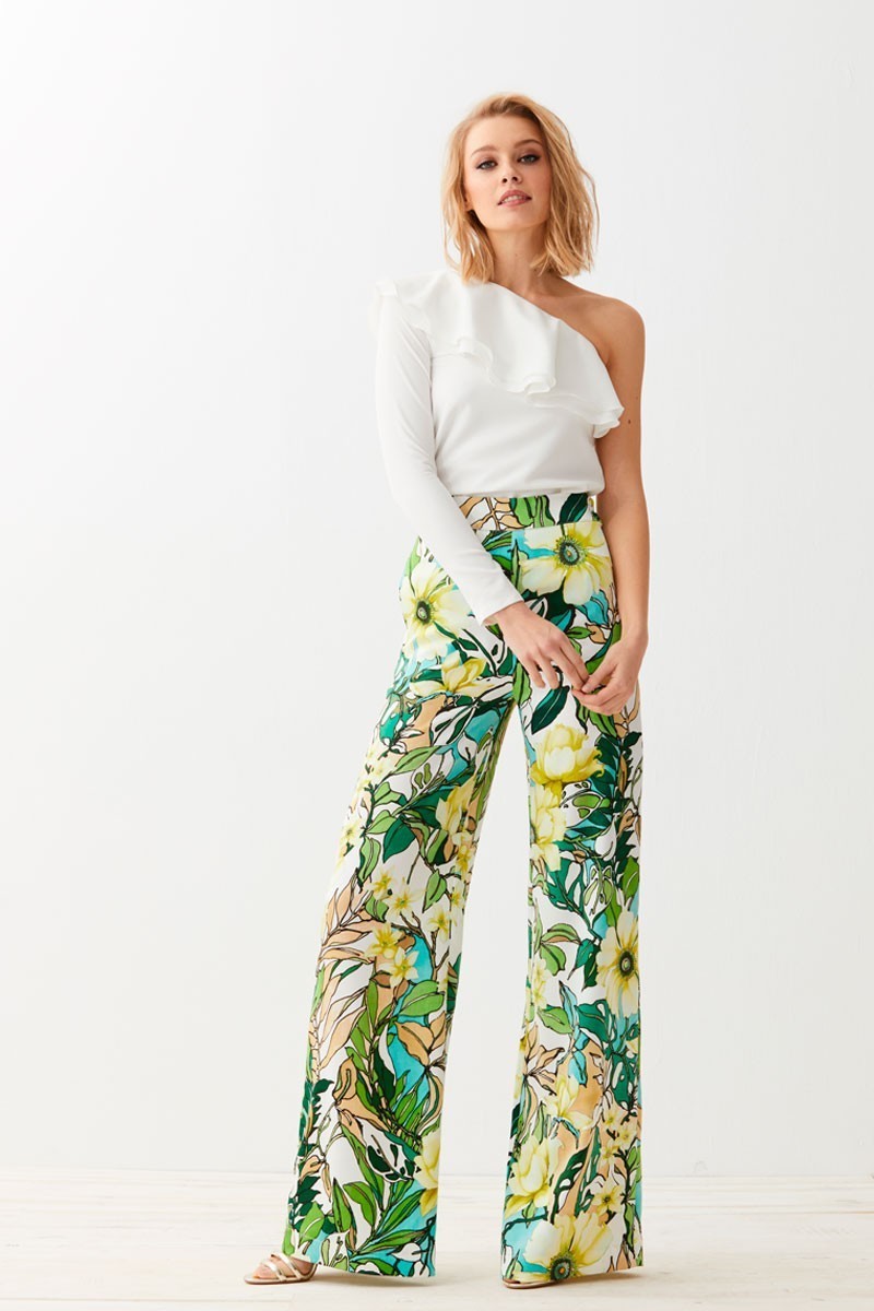 pantalon palazzo estampado flores verde alexander