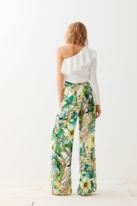 pantalon palazzo estampado flores verde alexander