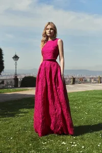 Top brocado flores buganvilla con lazada espalda