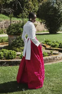 falda larga abullonada brocada buganvilla