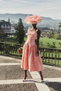 Top corto jacquard brocado coral con manguitos