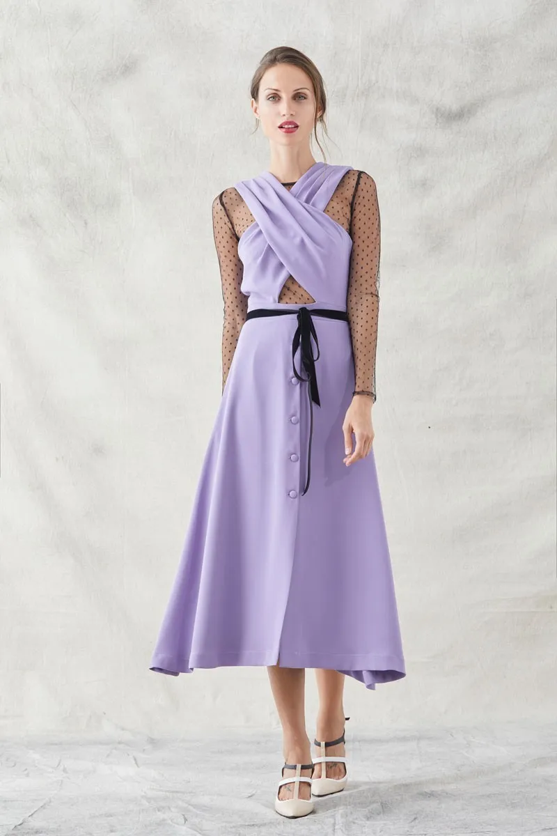 Vestido Aida Lila con Canotier negro